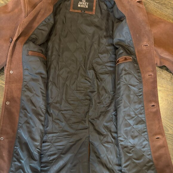 NEW!! Chocolate Brown Suede Car Coat w/diamond quilted insulated lining - Picture 4 of 7